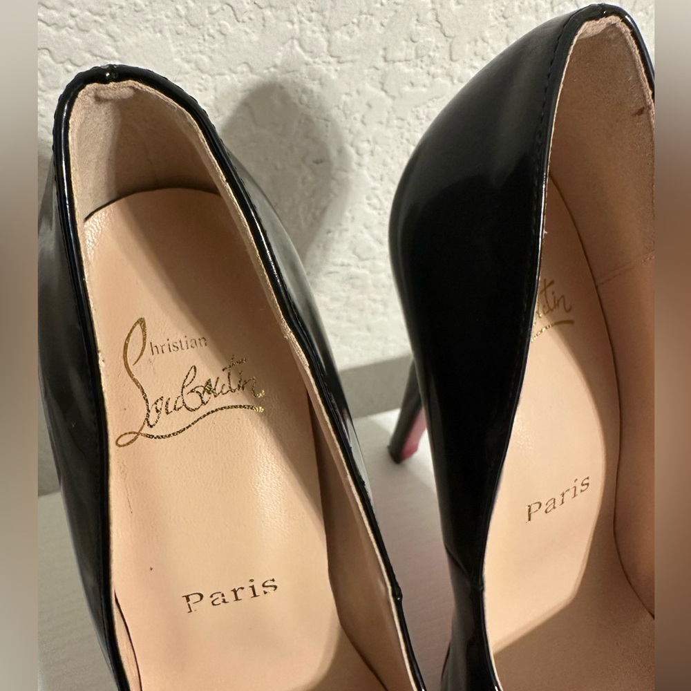 Christian Louboutin Fetish Peep 130 Black Patent Platform Sandal Heel Pump - Picture 4 of 10